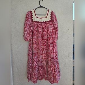 Vintage 100% Cotton Red and White Patterned Dress